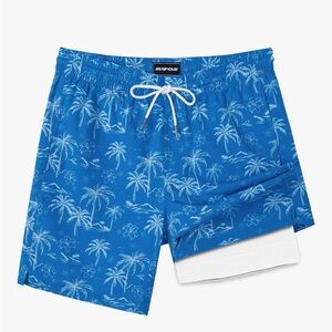 Blue Palm Tree Men's Swim Shorts 7 inch